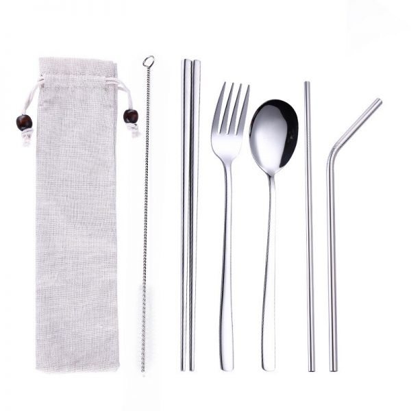 7pcs Metal Straw Spoon Chopsticks Set Reusable Straw - Image 3