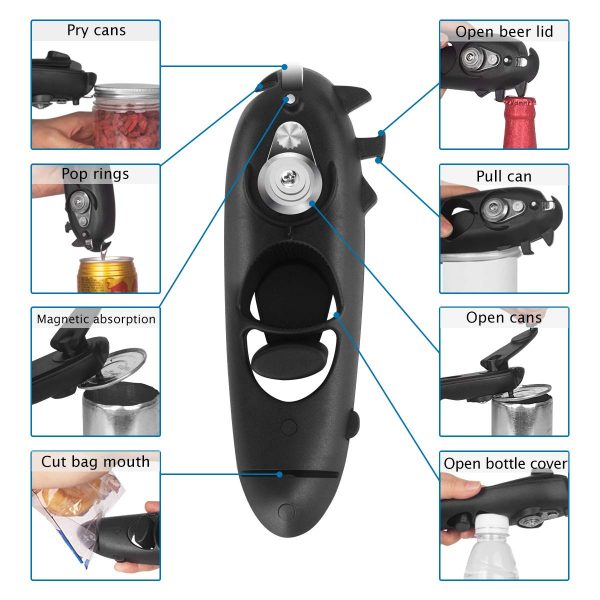 8 In 1 Multifunctional Can Opener Manual ABS Stainless Steel - Image 3