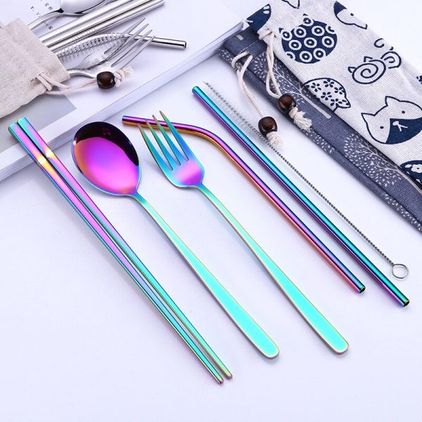 7pcs Metal Straw Spoon Chopsticks Set Reusable Straw - Image 2
