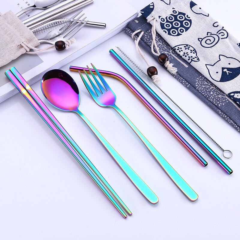 7pcs Metal Straw Spoon Chopsticks Set Reusable Straw Best Offer ...