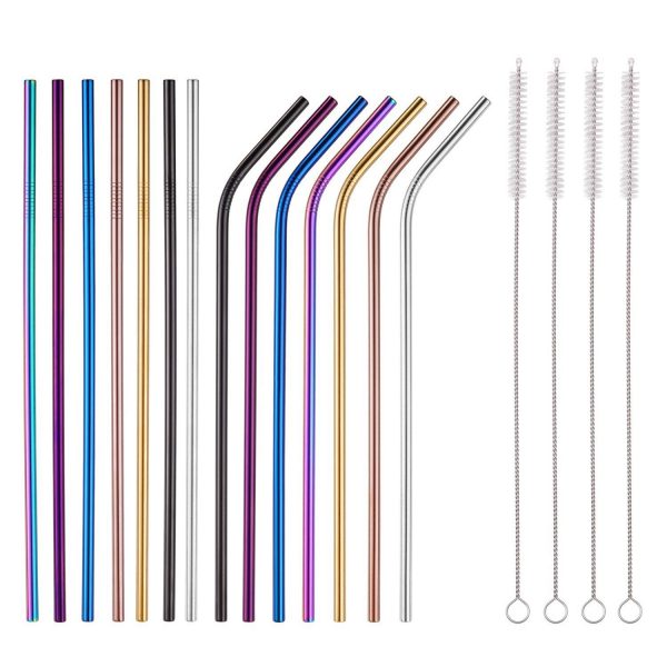 Colorful Stainless Steel Straws 8.5 Inch Rainbow Metal