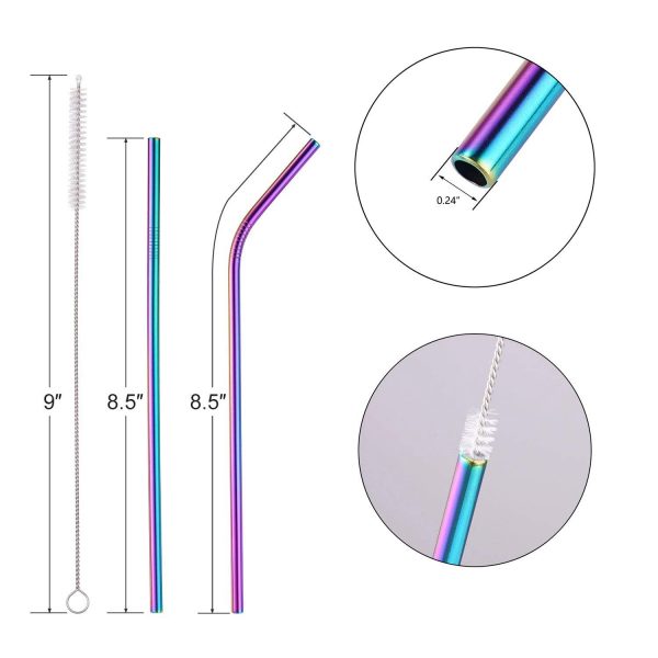 Colorful Stainless Steel Straws 8.5 Inch Rainbow Metal - Image 3