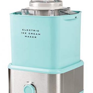 Nostalgia Aqua Blue Electric Ice Cream Maker with Candy Crusher, 2 quart