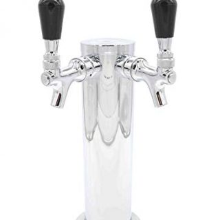 K&B Double Faucet Draft Beer Kegerator Tower 3" - Customizable (Chrome Faucet, Black Plastic Round Style Tap Handle)