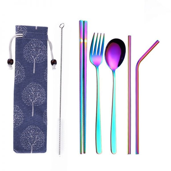 7pcs Metal Straw Spoon Chopsticks Set Reusable Straw - Image 4