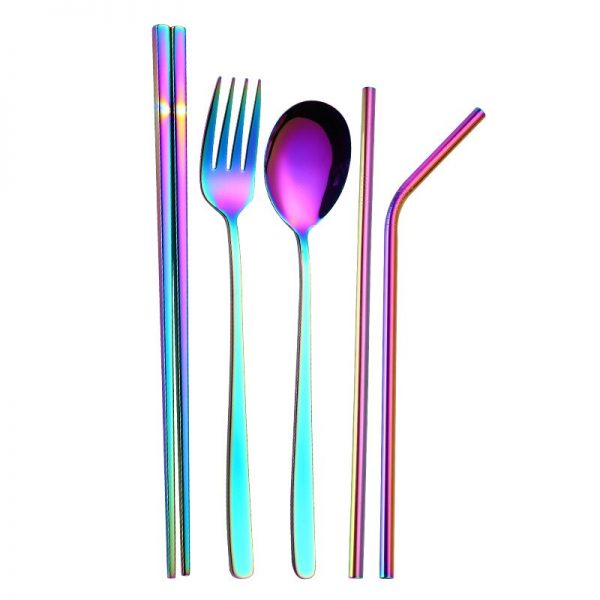 7pcs Metal Straw Spoon Chopsticks Set Reusable Straw