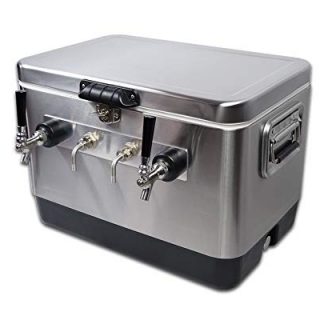 COLDBREAK Jockey Box, 2 Taps, Bartender Edition, 54 quart Cooler, 50' Coils, Steel Shanks, Includes Stainless Faucets, Silver
