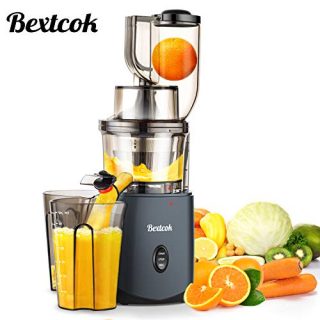 Juicer, Slow Masticating Juicer, Cold Press Juicer Machine Easy to Clean, Higher Juicer Yield and Drier Pulp, Juice Extractor with Quiet Motor and Reverse Function, Easy Clean, Large