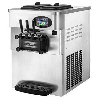 VEVOR 2200W Commercial Soft Ice Cream Machine 3 Flavors 5.3 to 7.4Gallons per Hour PreCooling at Night Auto Clean LCD Panel for Restaurants Snack Bar, Silver