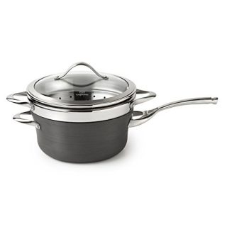 Calphalon Contemporary Hard-Anodized Aluminum Nonstick Cookware, Saucepan with Steamer Insert, 4 1/2-quart, Black