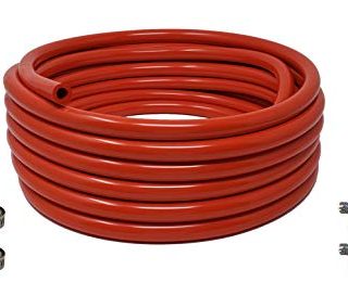 Sealproof Red 5/16-Inch ID, 9/16-Inch OD Food Grade Tubing, 25 FT, CO2 Gas Line with 8 Hose Clamps, for Homebrewing, Kegerator, Draft Systems, Beer Air Hose, 1/4" Wall Thickness - Made in USA
