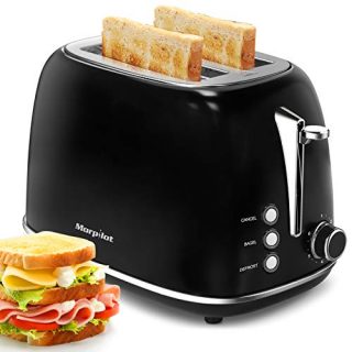 2 Slice Toaster, Extra Wide Slot Toaster, Retro Bagel Toaster with 6 Bread Shade Settings, Defrost/Bagel/Cancel Function, Removable Crumb Tray, Stainless Steel Toaster, Black