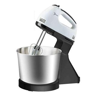Electric Hand Mixer Cake Mixer Hand Whisk 7 Speed Food Mixers Handheld Flour Bread Egg Beater Blenders with Bowl 2 x Beaters 2 x Dough Hooks eggbeater (Stainless steel,American standard)