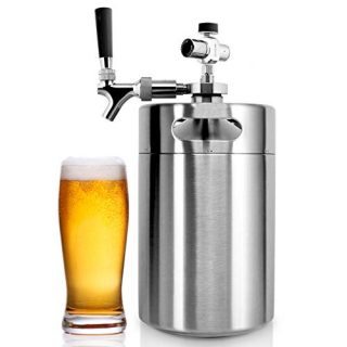 NutriChef PKBRTP299 Pressurized Mini Keg System, 128oz Double-Walled Stainless Steel Growler Tap Portable Dispenser Kegerator Kit, Co2 Regulator for Craft Beer Draft/Homebrew
