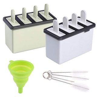 Fedaog,Popsicle Molds Sets 8 Ice Pop Makers Reusable Ice Cream Mold - DIY Popsicles Tray Holders with Silicone Funnel, 4PCS Cleaning Brushes Kitchen Supplies (White&Green)