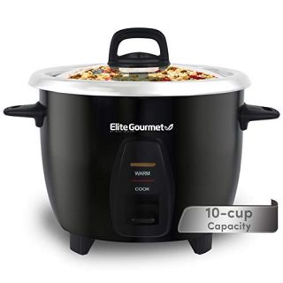 Elite Gourmet Maxi-Matic Electric Rice Cooker with Stainless Steel Inner Pot Makes Soups, Stews, Porridge's, Grains and Cereals, 10 cups cooked (5 Cups uncooked), Black