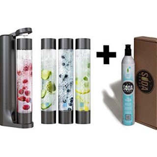 FIZZpod Soda Maker With CO2 Cylinder- Fizzy Drink Machine with 3 PET Bottles, 3 Caps, 1 Carbonator Cap and Manual - Make Homemade Sparkle Water, Juice, Coffee, Tea and Cocktail Drinks with Fruit (Black)