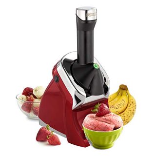 Yonanas 988RD Deluxe Frozen Dessert Maker Premium Chrome Design Dairy Fruit Soft Serve is Vegan Alternative to Ice Cream BPA Free Dishwasher Safe Includes 75+ Recipes, 200 Watts, Red
