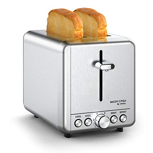 Toasters 2 Slice Best Rated Prime, whall Stainless Steel,Bagel Toaster - 6 Bread Shade Settings,Bagel/Defrost/Reheat/Cancel Function,1.5in Wide Slots,Removable Crumb Tray,for Various Bread Types (850W,Sliver)
