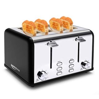 4 Slice Toaster, Keenstone Stainless Steel Retro Toasters with 1.5'' Wide Slot, Bagel/Defrost/Reheat/Cancel Fuction, 6 Shade Settings, Removable Crumb Tray, Black