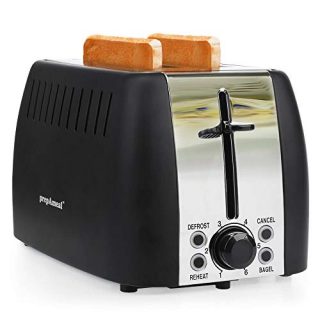 prepAmeal 2 Slice Toaster Stainless Steel Toaster Two Slice Bagel Toaster Small Bake Toaster with 6 Browning Setting, Reheat, Defrost, Bagel, Cancel Function, Extra Wide Slots (Black - 2 Slice)