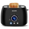 2 Slice Toaster, SACVON Stainless Steel Bagel Toaster with Big Timer, Wide Slot, Removable Tray, Black