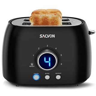2 Slice Toaster, SACVON Stainless Steel Bagel Toaster with Big Timer, Wide Slot, Removable Tray, Black