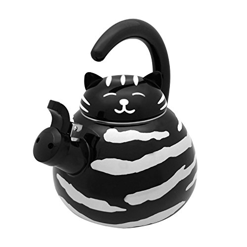 Gourmet Art Black Cat Enamel-on-Steel Whistling Kettle