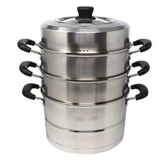 CONCORD 3 Tier Stainless Steel Steamer Set with Stay Cool Handles and Interchangeable Trays - 30 CM