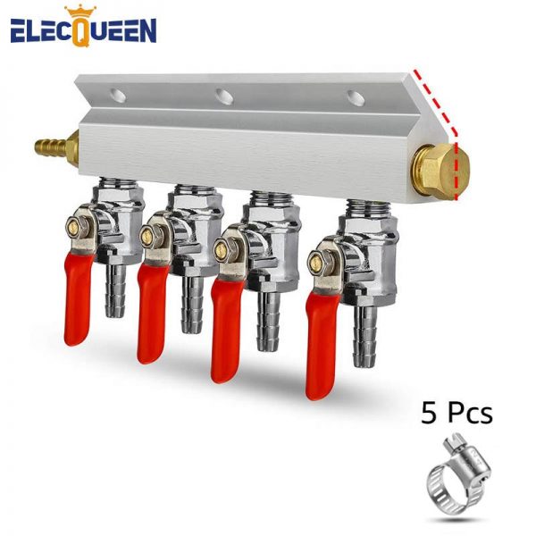 9mm Hose Barb 4 Way Beer Gas Manifold Splitter with Check
