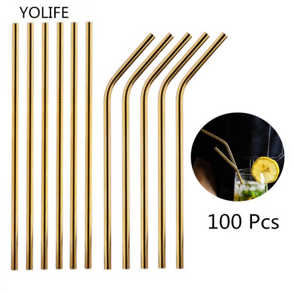 100Pcs/Set Metal Straw Reusable Gold Straws - Image 3