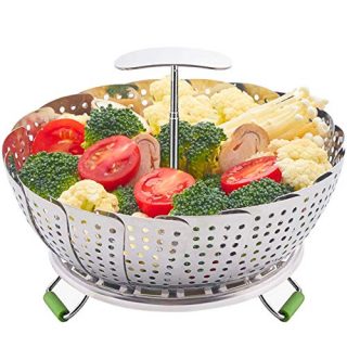Food Steamer Basket, Stainless Steel Kitchen steamer Collapsible Steamer, Insert for Veggie Fish Seafood Cooking, Expandable to Fit Various Size Pot (5.9" to 9.3") S 190903