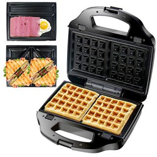 Fajiabao Waffle Maker with 6 Removable Plates Sandwich Maker Panini Crepe Breakfast Machine Kitchen Supplies LED Indicator Mini Cook Appliances Portable Tiny Home Cooking Housewarming