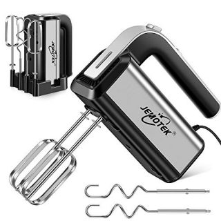 Hand Mixer Electric, 5-Speed 300W Powerful Turbo Electric Kitchen Handheld Mixer with Storage Stand and 4 Stainless Steel Attachments (2 Beaters, 2 Dough Hooks)