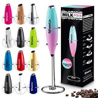 PowerLix Milk Frother Handheld Battery Operated Electric Foam Maker For Coffee, Latte, Cappuccino, Hot Chocolate, Durable Drink Mixer With Stainless Steel Whisk, Stainless Steel Stand Include (Unicorn)