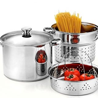 Cook N Home, Stainless Steel 4-Piece 8 Quart Pasta Cooker Steamer Multipots