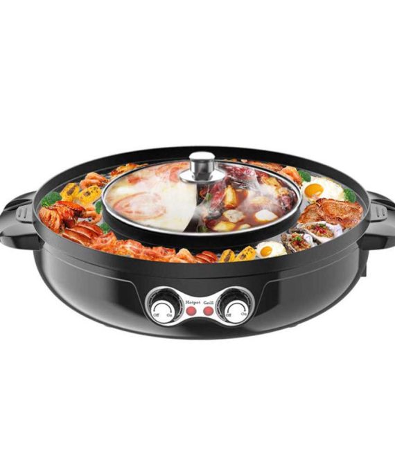 ETE ETMATE 2 in 1 Electric Smokeless Grill and Hot Pot Electric Hot Pot Grill Indoor 2200W Indoor Multifunctional Hot Pot Split-Design Baking Tray for Easy Cleaning Capacity for 6 People, 110V