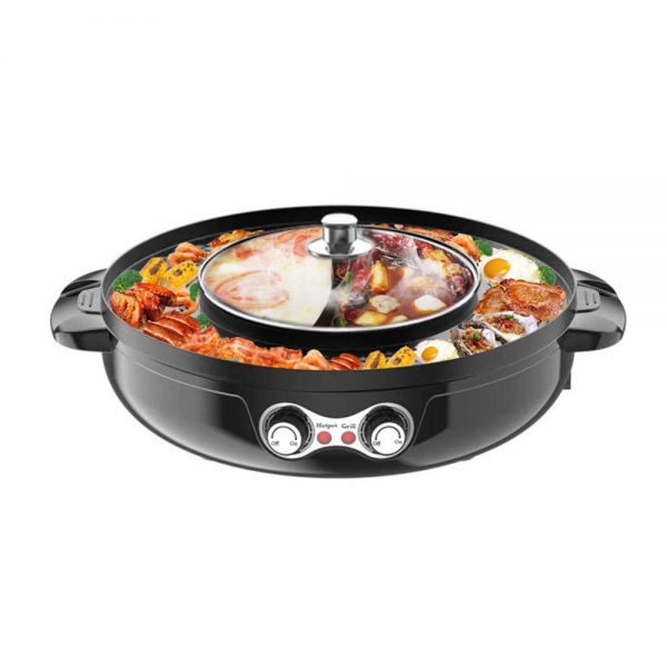 ETE ETMATE 2 in 1 Electric Smokeless Grill and Hot Pot Electric Hot Pot Grill Indoor 2200W Indoor Multifunctional Hot Pot Split-Design Baking Tray for Easy Cleaning Capacity for 6 People, 110V