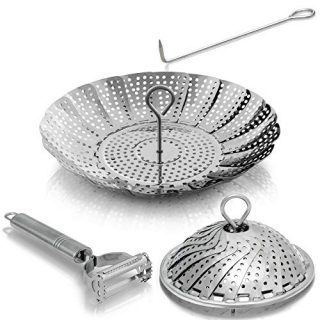 Kitchen Deluxe Vegetable Steamer Basket - Fits Instant Pot Pressure Cooker 3, 5, 6 Qt & 8 Quart - 100% Stainless Steel - Accessories Include Safety Tool + Julienne Peeler + eBook | For Instapot