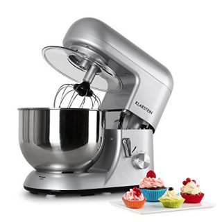 KLARSTEIN Bella Argentea Tilt-Head Stand Mixer - Food Processor, Dough Hook, Flat Beater, Wire Whip, 650 W, 5.5 qt Stainless Steel Bowl, 6 Speed, Planetary Mixing, Easy to Operate and Clean, Silver