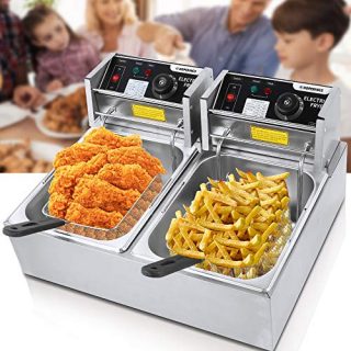 Commercial Deep Fryer for the Home with Dual Basket 3600W 12L Capacity Tank Stainless Steel Electric Countertop Deep Fryer Restaurant Family Food Cooking