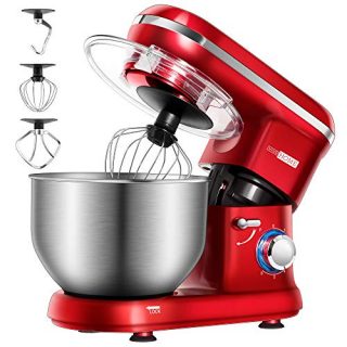 VIVOHOME Stand Mixer, 650W 6 Speed 6 Quart Tilt-Head Kitchen Electric Food Mixer with Beater, Dough Hook and Wire Whip, Red, ETL Listed