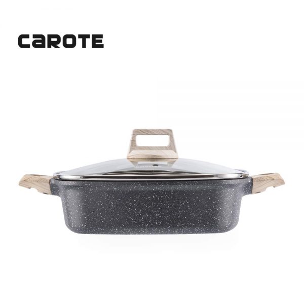 Carote 5.8-Quart Double-Flavor Hot Pot with Divider and Glass Lid,Shabu Shabu Pot with Nonstick Granite Coating from Switzerland,11 inch