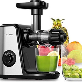 Masticating Juicer Machines, Bonsenkitchen Cold Press Juicer for Fruit & Vegetable, Easy to Clean, BPA Free, Quiet Motor & Reverse Function, High Nutrition Reserve, Juice Extractor for Celery, Kale, Carrot (Grey)