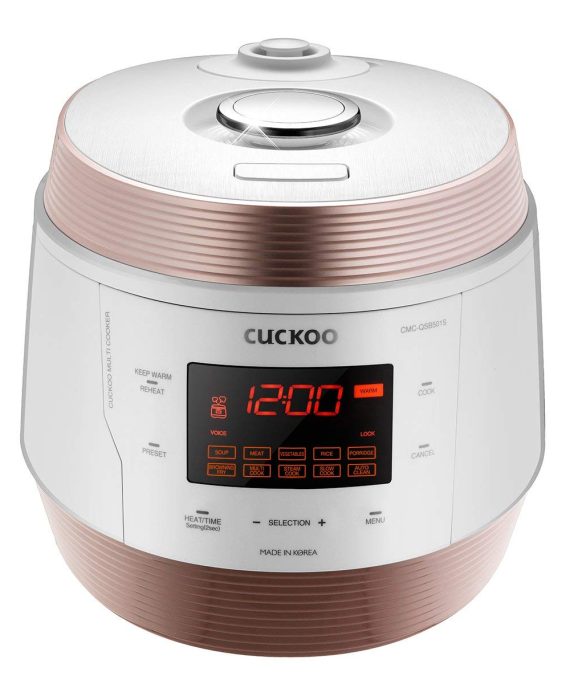 Cuckoo CMC-QSB501S, Q5 Premium 8 in 1 Multi (Pressure, Slow, Rice Cooker, Browning Fry, Steamer, Warmer, Yogurt, Soup Maker) Stainless Steel, Mad, Q50 Non-Stick Coating, GOLD/WHITE