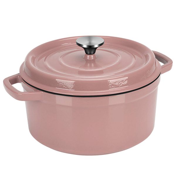 Dutch Oven Pink,Enameled Cast Iron Dutch Oven with Lid, 5.25 Quart Round Nonstick Enamel Cookware Crock Pot,Dutch Oven with Dual Handle and Cover Casserole Dish 24cm