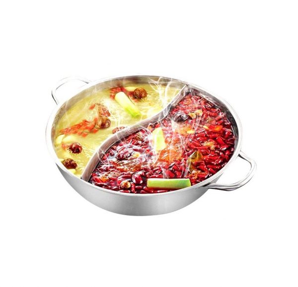 Yzakka Stainless Steel Shabu Hot Pot with Divider for Induction Cooktop Gas Stove, 30cm, Without Cover