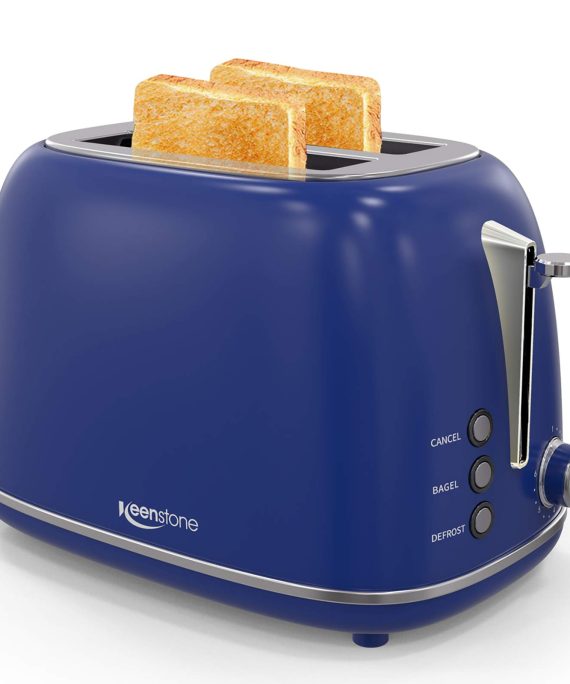 2-Slice Toasters Stainless Steel Retro Toaster with Extra Wide Slots (Blue)