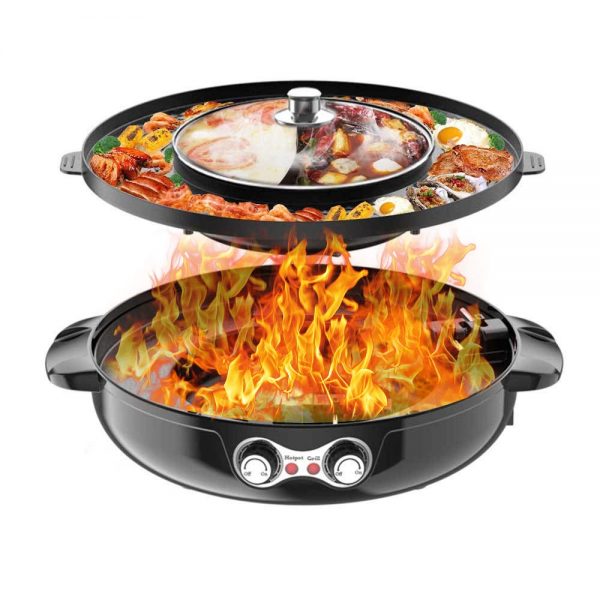 4.5L Removable Hot Pot Upgraded Electric Indoor Grill, 2200W 16.5 ft Separable Shabu Shabu 4.5L Hot Pot With Electric Indoor And Outdoor Korean BBQ Smokeless Grill Non-Stick Pan For Gatherings