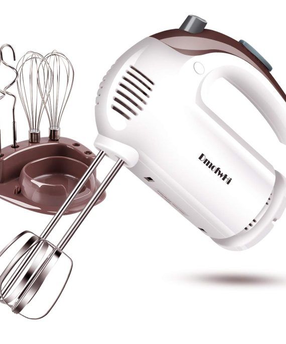 DmofwHi 5 Speed Hand Mixer Electric, 300W Ultra Power Kitchen Hand Mixers with 6 Stainless Steel Attachments (2 Wired Beaters,2 Whisks and 2 Dough Hooks) and Storage Case